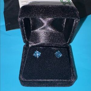 Clara Pucci 2 ct Round Cut Solitaire Natural London Blue Topaz Stud Earrings 14k